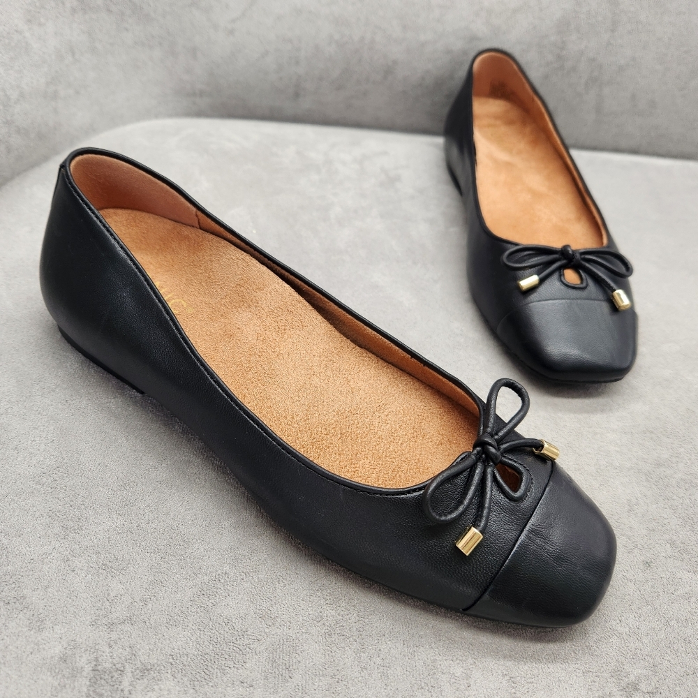 Vionic Ballet Flats 9.5 Black Leather Klara Bow Logo Arch Support Comfy New $150 - Picture 3 of 16